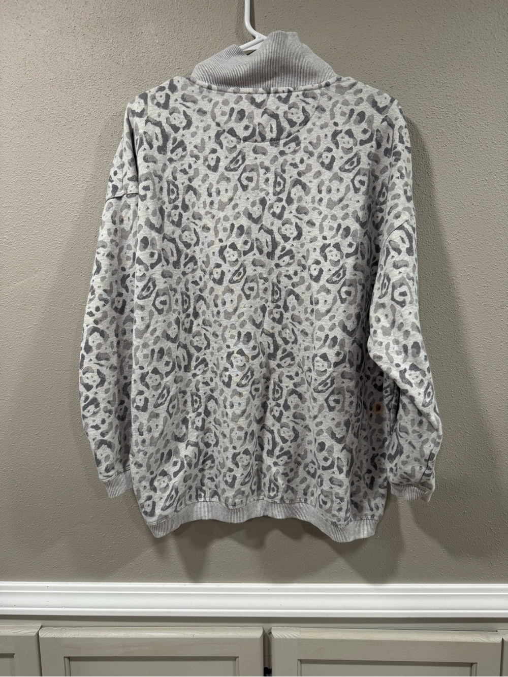 Aerie Gray Leopard Print Half-Zip Pullover - Picture 3 of 3